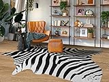 Guyi Rare Zebra-Teppich, Rindslederimitat, groß, ästhetischer Teppich für Schlafzimmer, Wohnzimmer, Esszimmer, Tierteppich, Rindsleder, Zebra-Schwarz x Weiß, 1,9 x 1,6 m