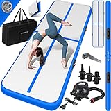 KESSER® Turnmatte Aufblasbar Airtrack Fitness-Matte Gymnastikmatte | inkl. Tragetasche & elektr. Luftpumpe | Yogamatte, Tumbling Matten, Trainingsmatte (Blau, 400 x 100 x 10 cm)