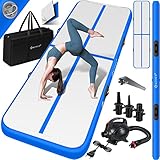 KESSER® Turnmatte Aufblasbar Airtrack Fitness-Matte Gymnastikmatte | inkl. Tragetasche & elektr. Luftpumpe | Yogamatte, Tumbling Matten, Trainingsmatte (Blau, 300 x 100 x 10 cm)