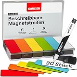 GAUDER Magnetetiketten beschreibbar (75 x 25 mm) | 90 Stück Magnetschilder zum Beschriften | Magnetkarten ideal für Kanban Board, Whiteboard & Tafel