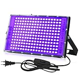 BAIFULAI UV Schwarzlicht Strahler 200W, 216 Lampenperlen Schwarzlicht LED, IP65 Wasserdicht Schwarzlichtlampe mit Stecker für Disco, Glow Party, Bühnenbeleuchtung, Halloween Deko, Party Zubehör,