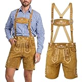 Steigenhöfer Manufaktur - Traditionelle Herren Trachten Lederhose aus echtem Leder mit Trägern - Für Oktoberfest, Feierlichkeiten und Events, Farbe: Hellbraun, Größe: 54