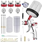 Lackierpistole Druckluft Set, HVLP Lackierpistole Spritzpistole mit 10Pcs Einwegmischbecher mit Deckel,Farbsprühgerät Spritzpistole Sprühpistole Mit Mischbechersystem Druck Regler Für Autolackierung