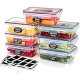 Goldeluxe 7 x 840 ml Frischhaltedosen mit Deckel aus Kunststoff in Mittelgröße, Gefrierdosen, Essensboxen, BPA-frei Und 100% Luftdicht, Transparent, Meal Prep Boxen