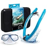 AMEO POWERBREATHER Beach- FRISCH-Luft Schnorchel - Atem Trainingsgerät für Becken und Freiwasser für Erwachsene und Kinder - Schnorchelset mit intelligentem Ventilsystem und 100% trockener Atemluft
