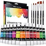 Ohuhu Aquarellfarben Set 36, 24 Farben Wasserfarben (12ml/Tube) & 6 Aquarellpinsel - Ungiftig, Reiches Pigment & Schnell Trocknend Perfekt Watercolor Geschenk für Künstler und Malbegeisterte