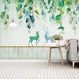 Tzxztt Schlicht Grün Pflanzen Blätter Elch Moderne 3D Tapete Hochwertige Strukturierte Seide Neutrale Material Ideal Für Wohnzimmer Schlafzimmer-350cm×256cm