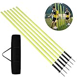 AufuN Slalomstangen Set 150cm, 6er-Set Trainingsstangen mit Stahlspitzen und Tragetasche, Agilität Stangen für Agility- &Koordinationstraining – für Fußball & Hundesport (1.5M)