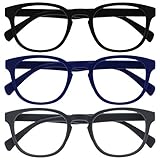 Opulize Pop Lesebrille 3er Pack Keck Rund Matt Rahmen Federscharniere Kratzfest Schwarz Blau Grau Herren Damen RRR2-137 +2.50