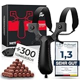 HITX® Zwille Steinschleuder Bundle Set | Super Grip Oberfläche | Slingshot Schleuder mit Gummiband | Einfache Clip-Anbindung | Sportgerät im Bundle Set mit Ersatzgummi + 300 Tonkugeln