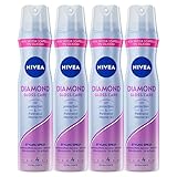 NIVEA Styling Diamond Gloss Care Haarspray mit extra starkem Halt hinterlässt keine Rückstände mit der Bürste – 4 Flaschen à 250 ml