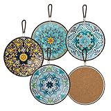 DEANKEJI 4 Stück Coasters, Keramik Runde Form Topf Untersetzer-Set, Massivholzsockel Untersetzer Keramik kann als Gasherd-Ofenabdeckung Verwendet Werden Küchengeschirr Zubehör Moderne Herddekoration