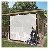 Wasserdichte Outdoor-Vorhangplane, mit transparenten PVC-Seitenteilen, für Pergola, Veranda und Pavillons, anpassbar, inklusive Bungee-Kugeln, transparent, 1,5 x 1,5 m