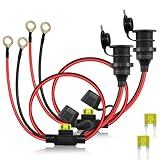 HATMINI 2 Stück 12 V/24 V Zigarettenanzünder-Buchse mit festem Gewinde auf O-Ring-Klemmenkabel, 20 A, 14 AWG, wasserdichtes Zigarettenanzünder-Buchsen-Ersatzkabel, 8 mm Ring-Ösen-Klemme, 1FT
