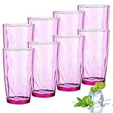 473 ml rosa Kunststoff-Wasserbecher, Set mit 8 Trinkbechern, wiederverwendbar, transparent, bruchsicher, große Highball-Tassen, tragbare, leichte, stapelbare Tasse, Geschenk