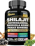 Shilajit 9000 Panax Ginseng 1500MG Ashwagandha 2000MG Rhodiola Rosea 1000MG, Kurkuma 500MG, Gingko Biloba 500MG, Brennnessel 250MG, Cordyceps Pilz 500MG (60 Kapseln)