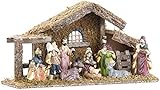 Britesta Krippe: Hochwertige Holz-Weihnachtskrippe, große handbemalte Porzellan-Figuren (Weihnachts Krippen, Krippe Weihnachten Holz, Weihnachtsbaum)