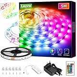 Lepro LED Strip 5M, LED Streifen Musik Lichterkette mit Fernbedienung, 5050 SMD 150 LEDs Band Lichter, RGB Dimmbar Lichtleiste Light, Lichtband Leiste, Bunt Kette Stripes für Party Weihnachten Deko