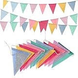 Wimpelkette Outdoor Pastell 4 Stück– GREATRIL 16 M Girlande Kinderzimmer Wetterfest Stoff Wimpel für Garten Geburtstag Einschulung Schulkind Klassentreffen Karneval Ostern Party Deko