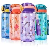 SUPPRUI Trinkflasche Kinder, 600ml Kindertrinkflasche mit Strohhalm, BPA-freie Kinder-Wasserflaschen, Sportwasserflasche mit Auslaufsicherem Flip-Top-Deckel für Mädchen und Jungen(PURPLE Unicorn)