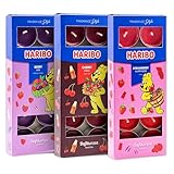 Haribo Teelichter Trio-Set All Year – Berry Mix, Cherry Cola & Strawberry Happiness, 30 Stück (3x10) – Duftende Kerzen mit 4-6 Stunden Brenndauer, Stimmungsbeleuchtung für Zuhause