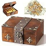 SNSYGN Schatzkiste Holz, Vintage Kleine Schatztruhe 15x12x7cm Schatzkiste Kindergeburtstag mit Riegel Holzkiste für Schmuck, Münzen, Hochzeit Aufbewahren Deko