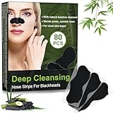 Robofun Mitesserentferner Stripes, 80 Stück Natürliche Bambuskohle Mitesser Strips, Nose Strips Blackhead, Zum Entfernen von Mitessern und Zum Freimachen verstopfter Poren für Männer und Frauen