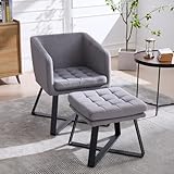 chairus Sessel mit Ottomane Loungesessel mit Hocker, Moderner Akzentstuhl für Wohnzimmer Relaxsessel aus Samt, Polstersessel mit Rückenlehne Metallbeinen für Schlafzimmer, Grau