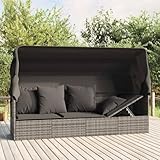 Willood Outdoor Loungebett mit Dach und Kissen Gartensofa Grau Poly Rattan