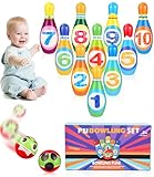 12 Stück Bowling Set, Bowling Set Kinder, inklusive Bowling und Tragetasche, Dosenwerfen Spielzeug, Mini Drin und Draußen Spielzeug, ab 2 3 4 5 6 Jahre, Junge Mädchen, Outdoor Spiele für Kinder