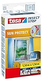 tesa Insect Stop SUN PROTECT Fliegengitter Fenster - Insektenschutz mit Blend- & Sonnenschutz - Fliegen Netz ohne Bohren - Anthrazit, 130 cm x 150 cm