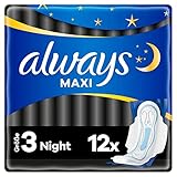 Always Maxi Binden Damen Gr. 3, Night (12 Damenbinden mit Flügeln) weich und super saugfähig, geruchsneutralisierend und Auslaufschutz