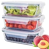 Classbach® Meal Prep Boxen mit Deckel, Glasbehälter mit Deckel 3er Set geeignet für Spülmaschine, Mikrowelle u. Ofen, Frischhaltedosen Glas mit Deckel für gesunde Ernährung, 3x 1040ml - C-FHD 4020 G