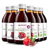 BIO Granatapfelsaft 6er Pack (6x250ml)- BIO purer Granatapfel-Direktsaft 100% - Kaltgepresst Muttersaft - ohne Farbstoffe, ohne Zucker, ohne GMO, ohne Konservierungsstoffe - Vegan, Öko, BerriesPolska®