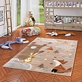 Pergamon Kinderzimmer Teppich Kurzflor Maui Kids Fuchs und Bär Beige Braun in 5 Größen