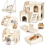 Bomoya 6 Stück DIY Hamster Spielzeug aus Holz,Hamster Haus aus Holz Hamster Versteck Haus Hamster Kauspielzeug Spielzeug Zubehör für Hamster Meerschweinchen Chinchillas Rennmäuse Zwerghamster