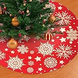 Weihnachtsbaum Decke, Weihnachtsbaumdecke, Christbaumdecke Rund, Christmas Tree Skirt Schneeflocken Stern Baum Rock Für Zuhause Weihnachtsfeier Weihnachtsbaum Deko (90cm, Rot)