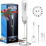 CAVN Elektrischer Milchaufschäumer mit Edelstahlständer, 2 in 1 Doppeltem Quirl 3-Gang USB Aufladbar Handheld Milchaufschäumer Mixer Milk Frother Milchschaum Eier Schlagen für Kaffee Latte Cappuccino