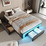 Zravenna Polsterbett Einzelbett 90x200 cm, mit Schubladen, Ohne Kopfteil, Metalllatten Plattformbett für Moderne Schlafzimmer, PU-Leder Bett, Ohne Matratze (Grau)