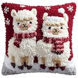 ORLUMY Knüpfteppich Zum Selber Knüpf-Sets Mit Kissen Knüpfen-Set 43X43Cm Kissenbezug-Set Für Erwachsene Und Kinder Latch Hook Kit Heimaccessoire（Bausätze Alpaka Weihnachten）