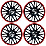 Premium Radkappen 16 Zoll in Schwarz-Silber-Matt mit Chromring - 4er Set Radzierblenden für Stahlfelgen – Radblenden für optimalen Felgenschutz (J-TEC/Schwarz-Rot-Matt+Chromnabe)