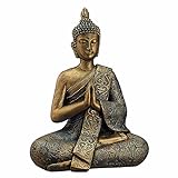 Massiver Sitzender Buddha 2,5 kg Gold Höhe 30 cm Buddha Deko Figur Wetterfest Haus Garten Terrasse Budda Statue