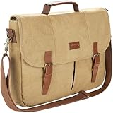 BRUBAKER Umhängetasche 'Safari' - Vintage Laptoptasche aus Poly Canvas - Aktentasche für Herren und Damen mit Magnetverschluss - Retro Arbeitstasche für Laptop - Messenger Bag - Braun