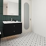 JOLIHOME Blumen-Muster Bodenfliese Schwarz und Weiß Selbstklebend Vinyl Bodenbelag Kontaktpapier Wandaufkleber für Arbeitsplatten Badezimmer Wasserdicht Rutschfest (Amaryllis, 20x20cm, 10 PCS)