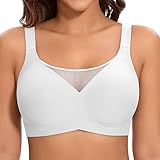 Jiuday BH Damen ohne Bügel Große Brüste Starker Halt Push Up BH ohne Buegel Seamless Bequem Klassische Soft Nahtloser Bügelloser T Shirt Bra Gepolstert Mesh Bralette (Flacher V Weiß,XL)