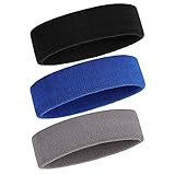 ONUPGO Schweißband Stirnband für Männer & Frauen - 3PCS Sports Stirnbänder Feuchtigkeitstransport Athletic Cotton Terry Cloth Schweißband Schweißabsorbierende Kopfband (Black/Grey/Blue)