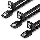 deleyCON 3x 30 cm SATA 3 Kabel Nylon Set 6 Gbit/s Datenkabel SATA III Anschlusskabel Serial ATA Verbindungskabel für Mainboard & Festplatte HDD SSD 1 S-ATA L-Stecker 90° Gewinkelt Schwarz