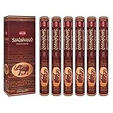 Incense Sandalwood, 120 Sticks in a Six Pack. HEM Brand, Hand Rolled in India. by Hem Incense