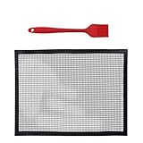 WRITWAA Grillnetzmatte Wiederverwendbar PTFE Beschichtet 40X33cm mit Öl Pinsel BBQ Grillzubehör für Gasgrill Holzkohlegrill und Backofen