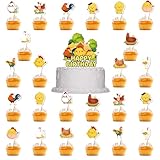 25 Stück Huhn Tortendeko, Huhn Happy Birthday Cake Topper, Huhn Cupcake Topper, Cartoon Muster Kuchen Dekoration, Huhn Theme Inspiriert Tortenaufleger für Kinder Bauernhoftiere Geburtstag